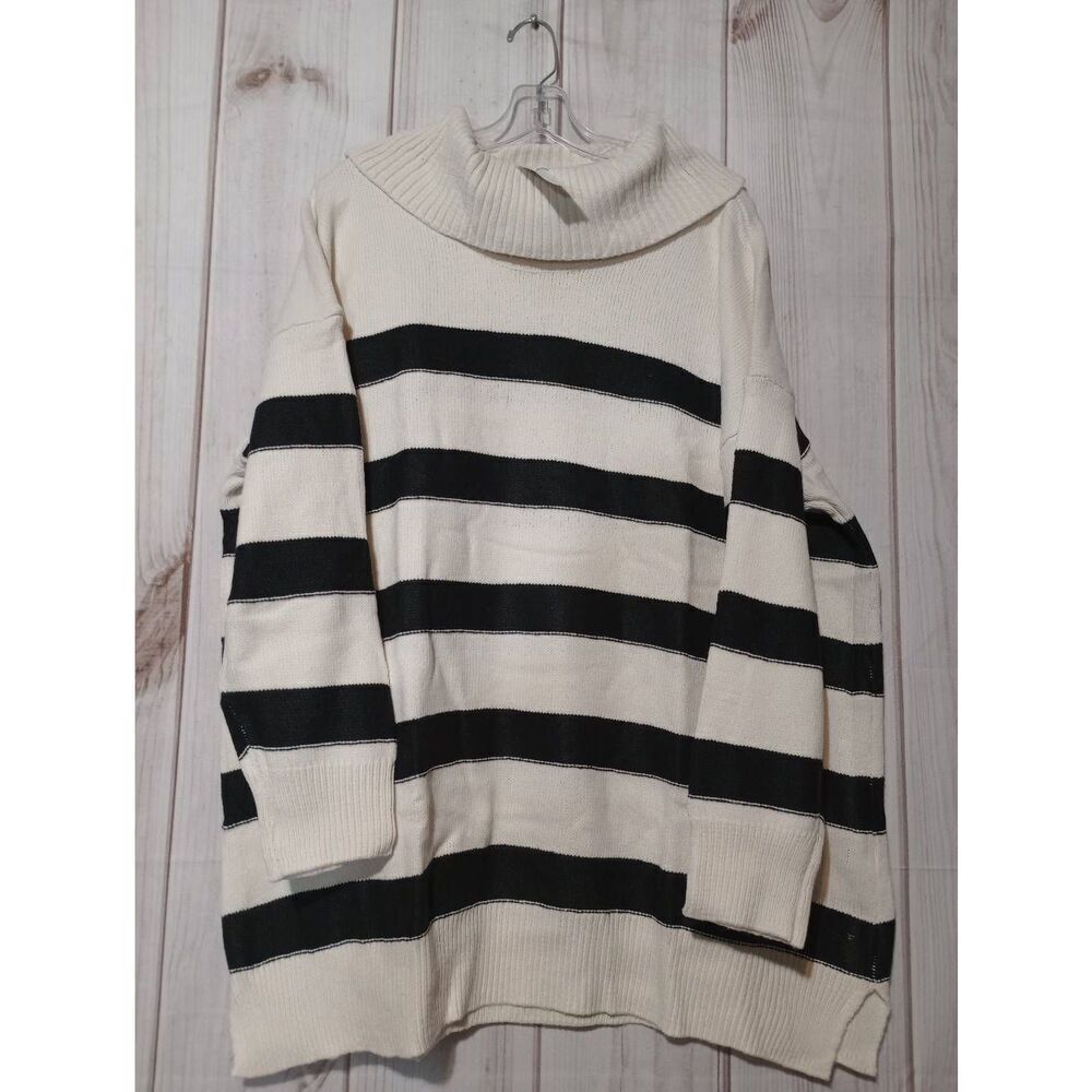 Lane Bryant Striped Cowl Neck Sweater Plus Size 22 24 Cream Black Oversized